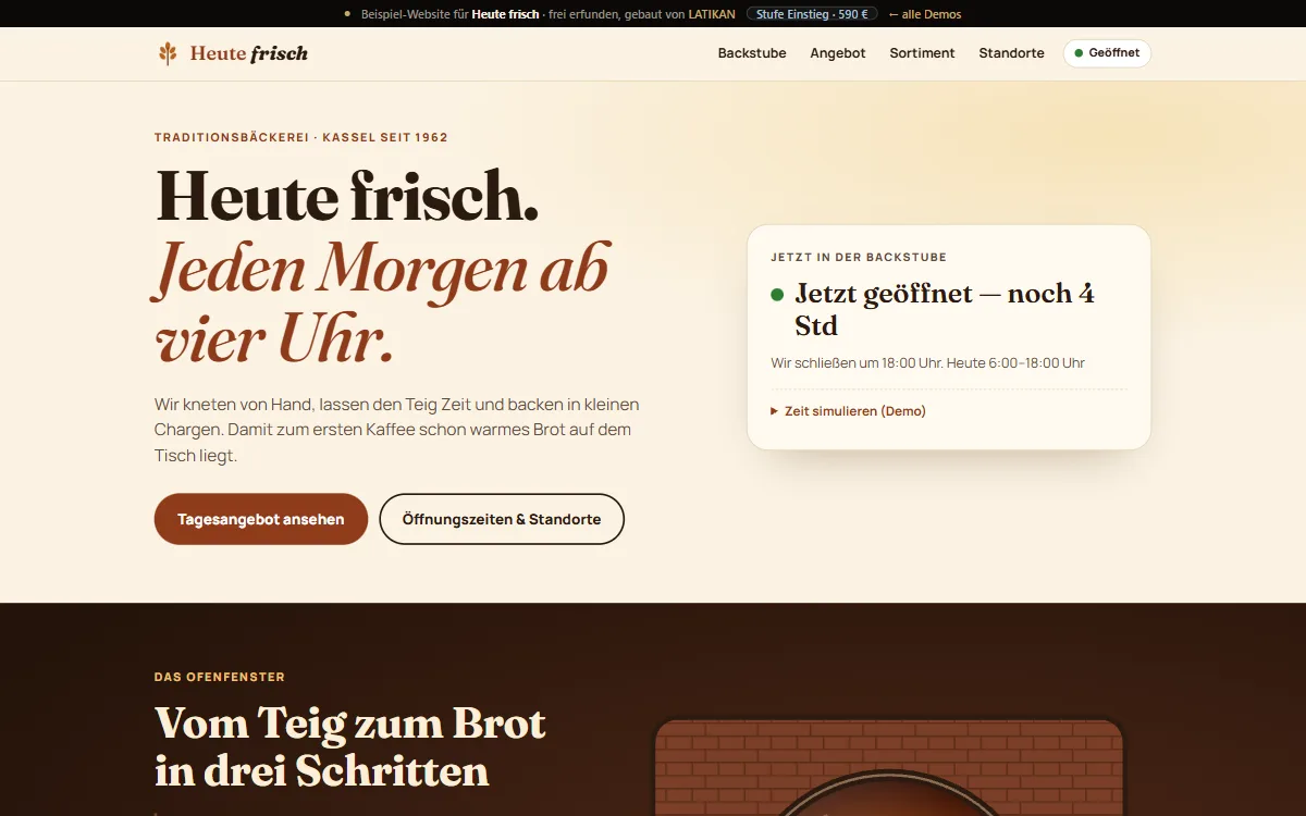 Preview of the Heute frisch demo website