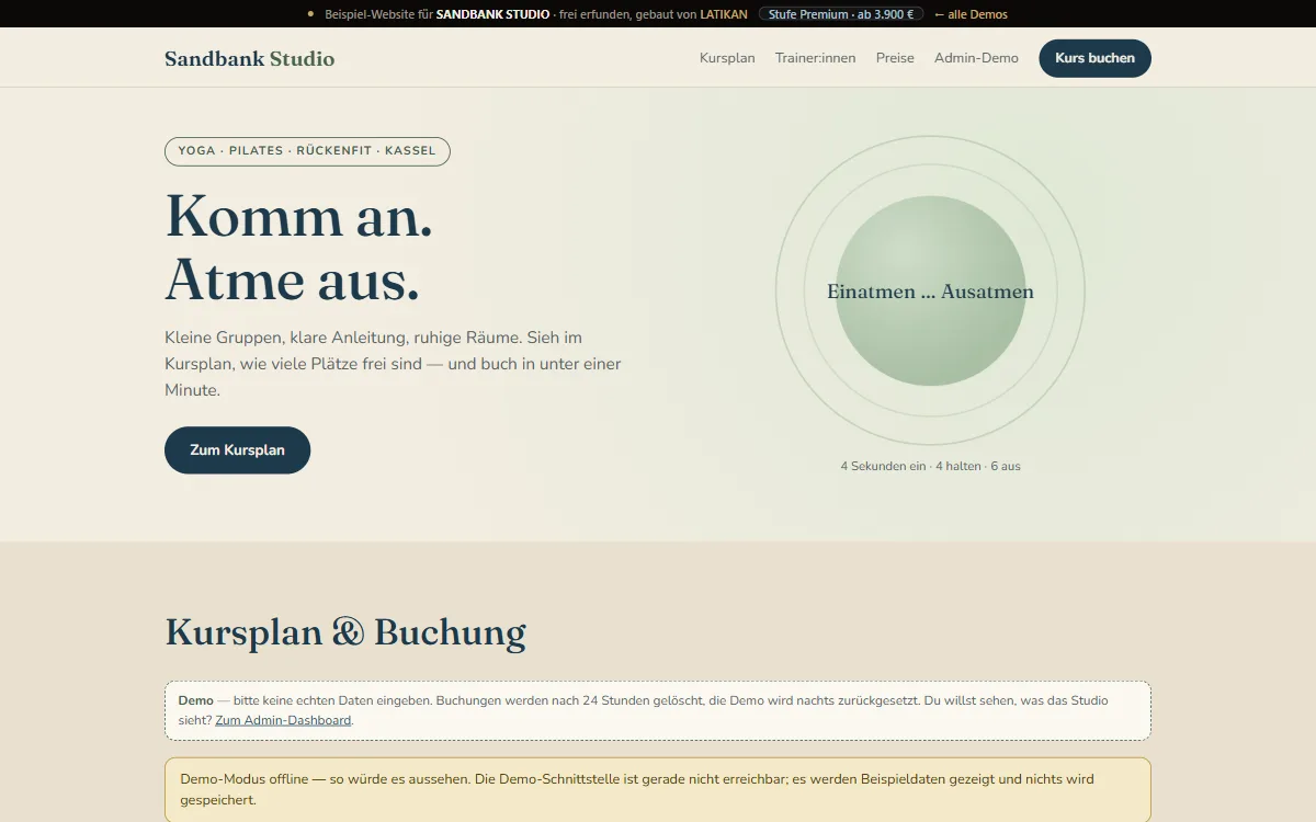 Preview of the Sandbank Studio demo website