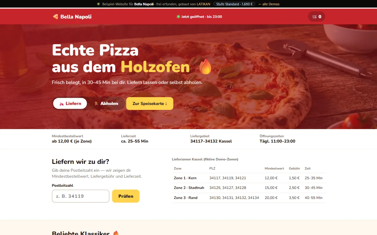 Preview of the Bella Napoli demo website