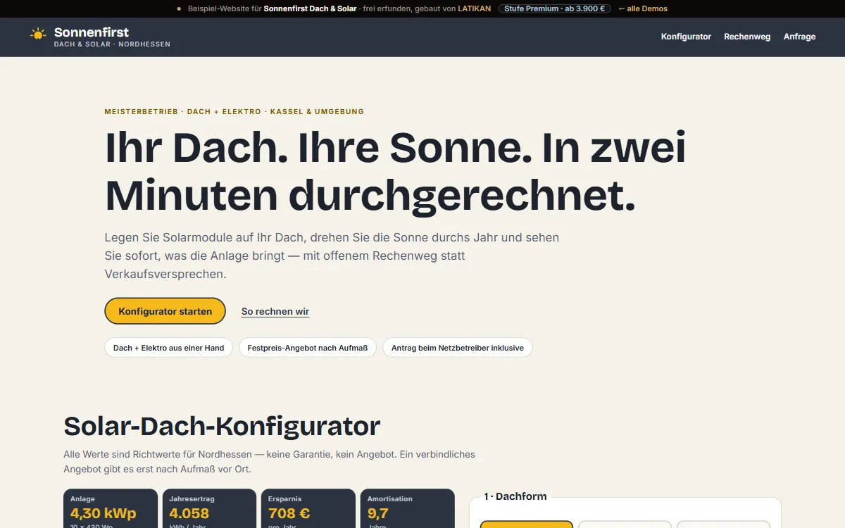 Preview of the Sonnenfirst Dach & Solar demo website